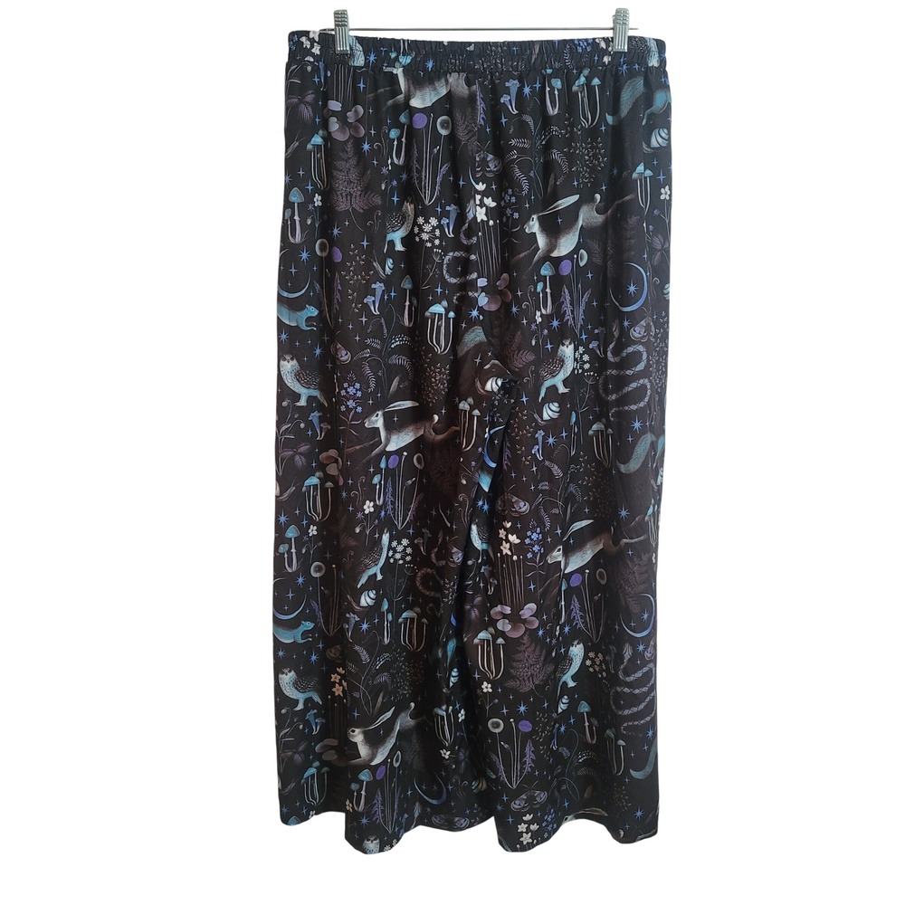 ROMWE 3XL Celestial Mushroom Forest Print Wide Leg Pants Black Blue Whimsigoth - Picture 5 of 12